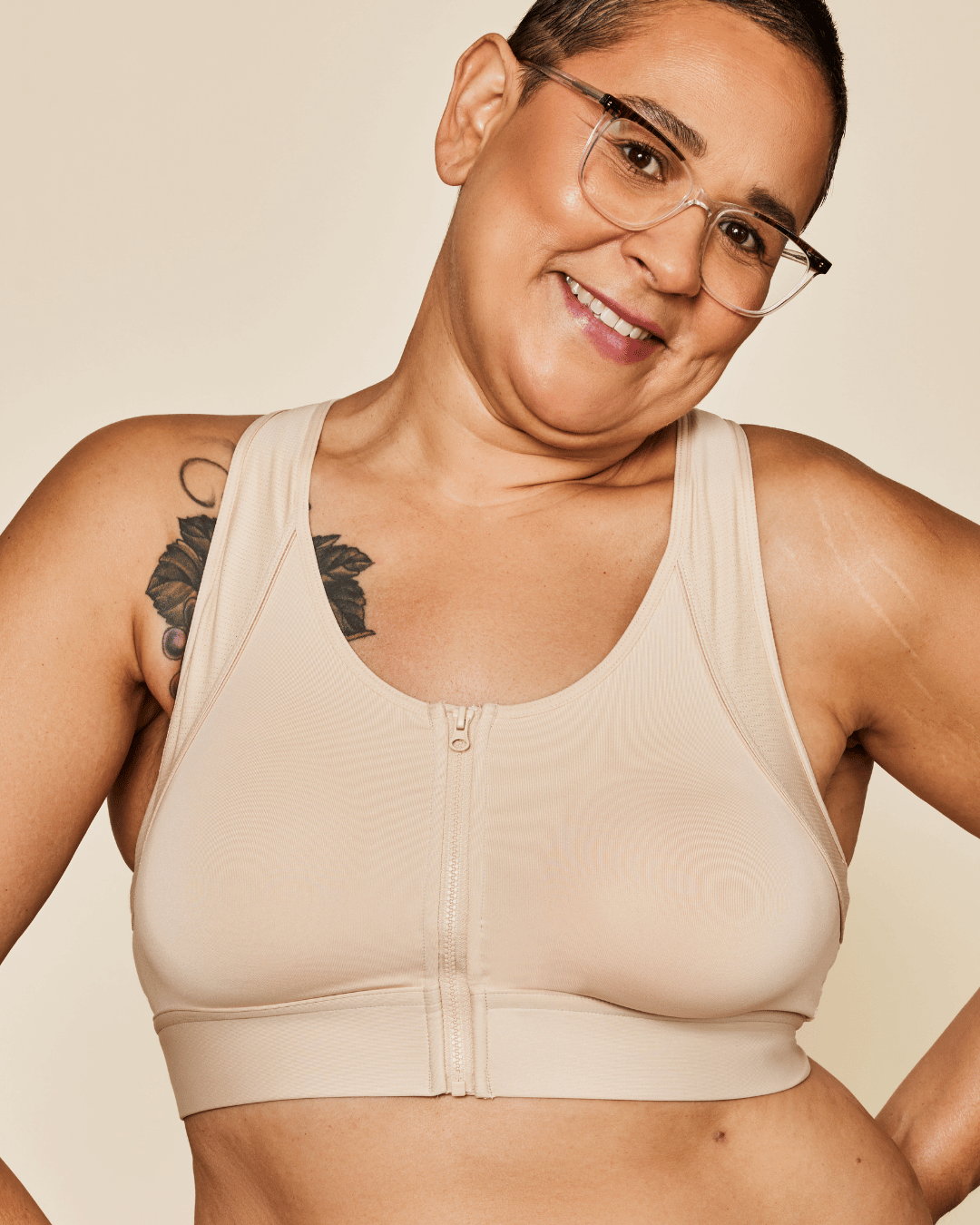 Hero Front-Closure Sports Bra in Buff