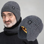 Men's Faux Fur Lined Winter Knit Hat with Ear Flaps