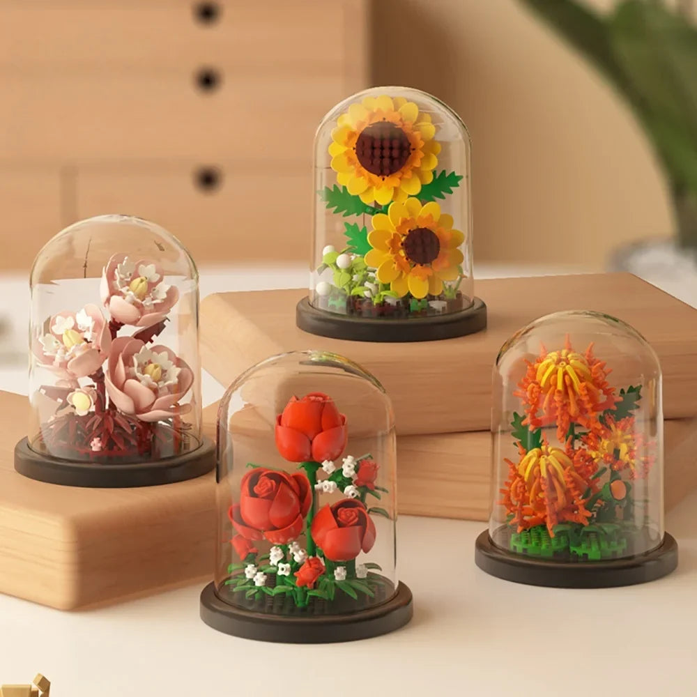 Micro Brick Peony Flower with Dust Cover