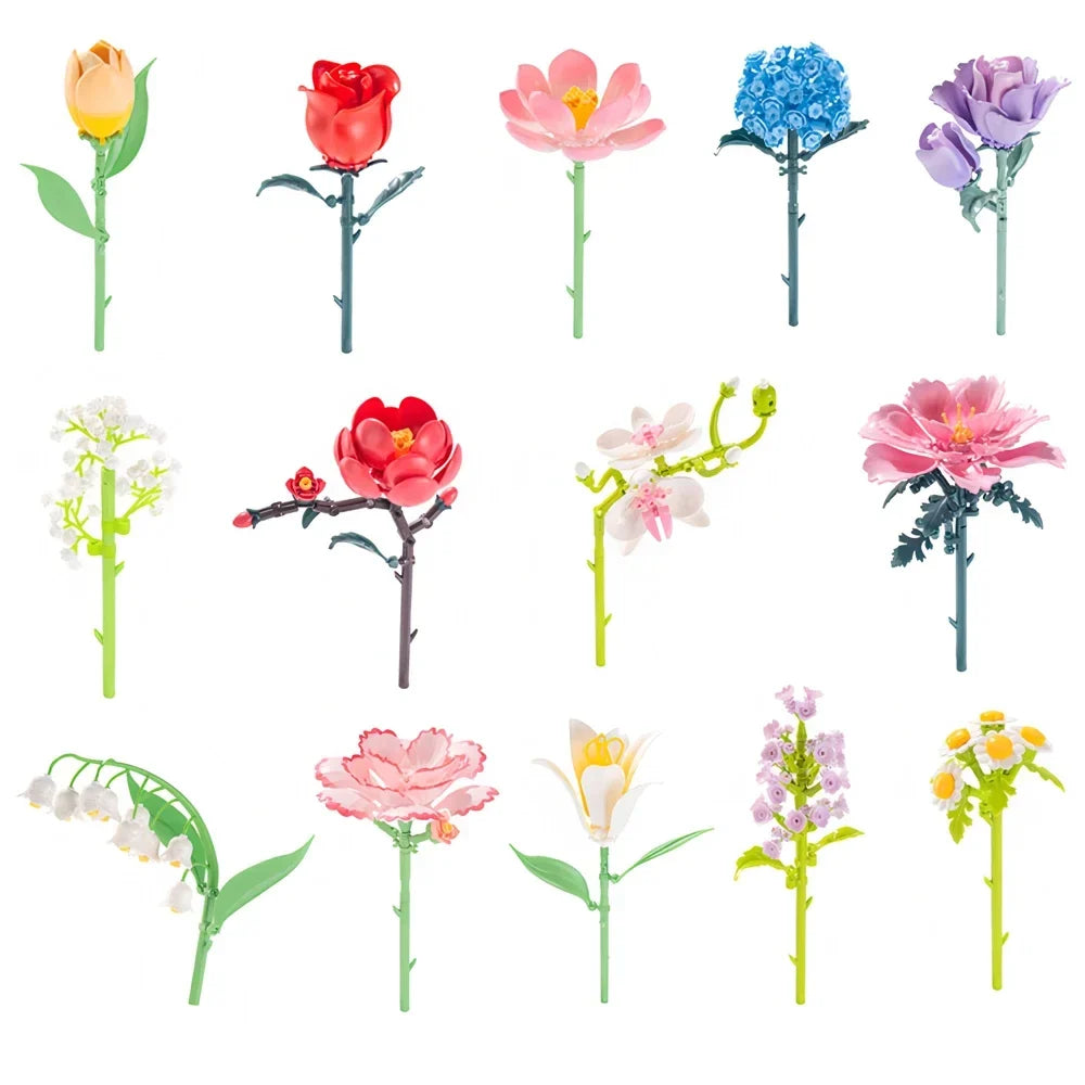 Brick Tulip & Rose Bouquet Building Set
