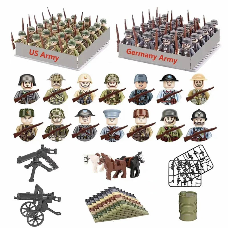 24PCS WWII Army Brick Figures