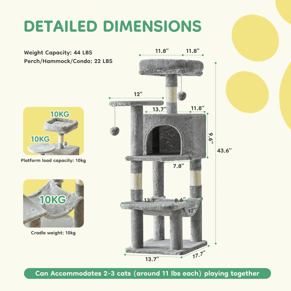 44" Cat Tree Tower – view 2